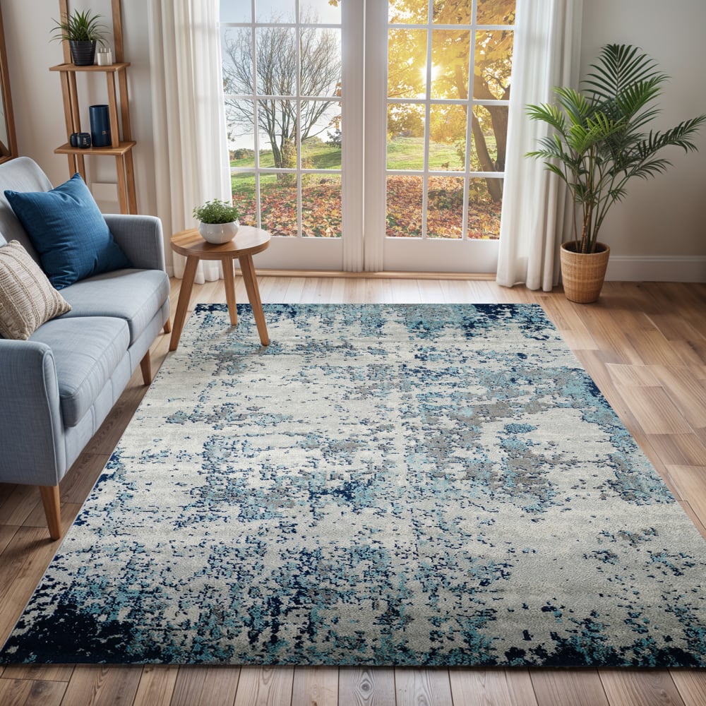 Tapis abstrait moderne bleu/gris/blanc 120x170 — vue 3