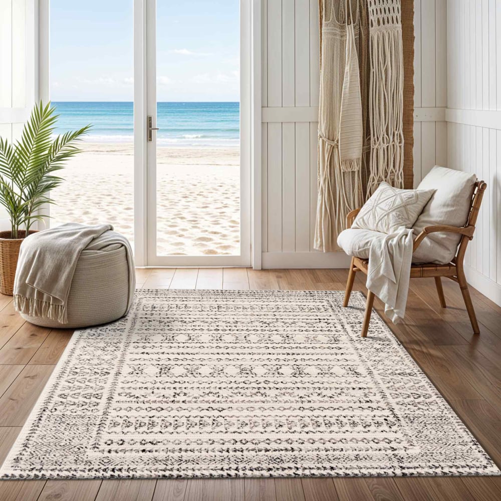 Tapis scandinave bohème blanc/noir 152x213 — vue 3