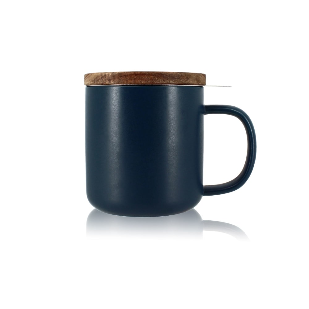 Tisanière en grès bleu avec couvercle en bois d'acacia 300ml