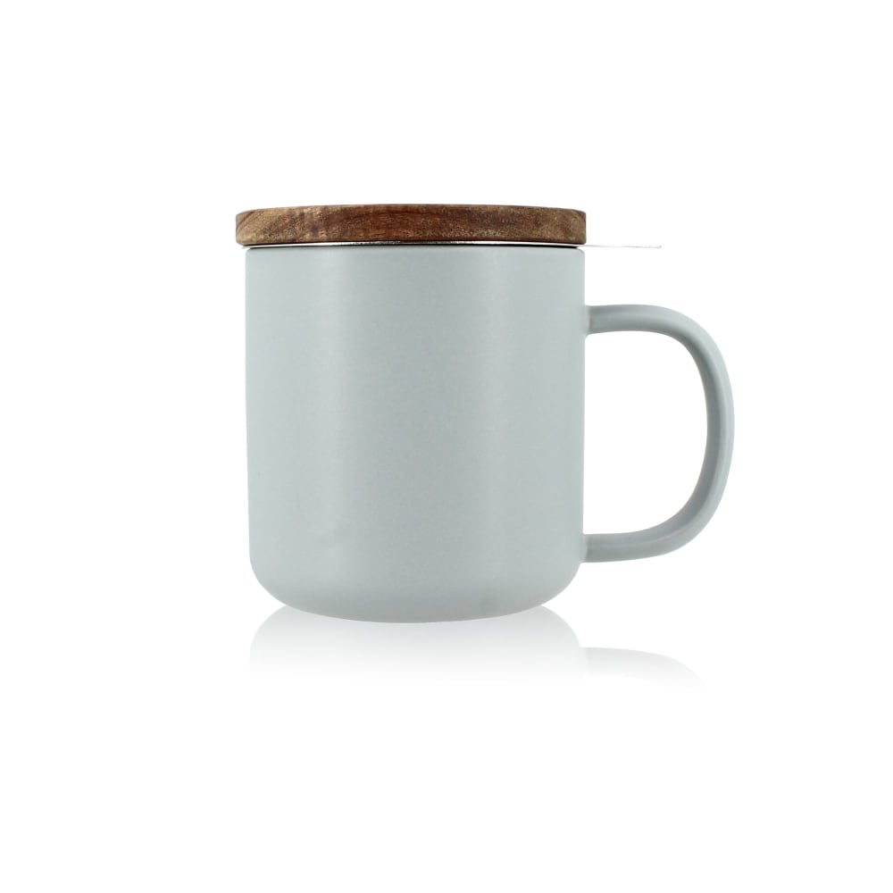 Tisanière en grès gris avec couvercle en bois d'acacia 300ml