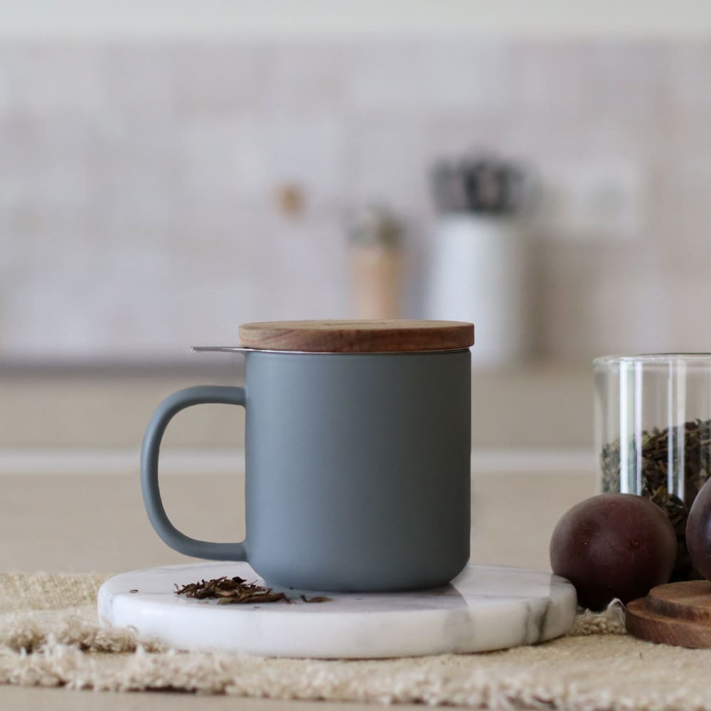 Tisanière en grès gris avec couvercle en bois d'acacia 300ml - Maisons du Monde