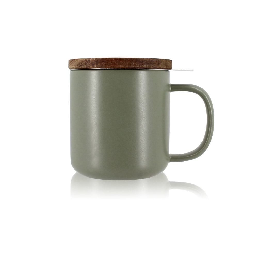 Tisanière en grès verte avec couvercle en bois d'acacia 300ml