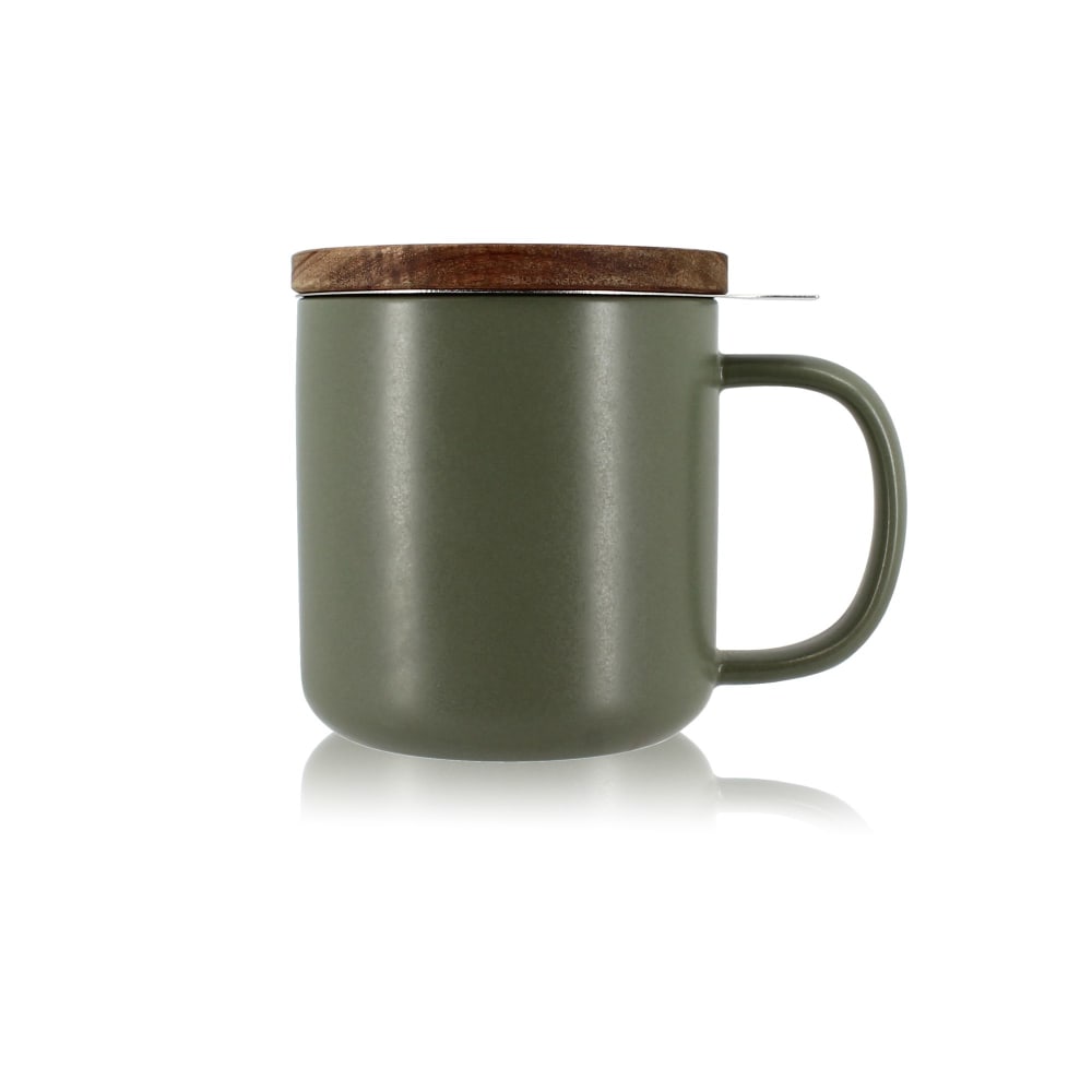 Tisanière en grès vert avec couvercle en bois d'acacia 300ml