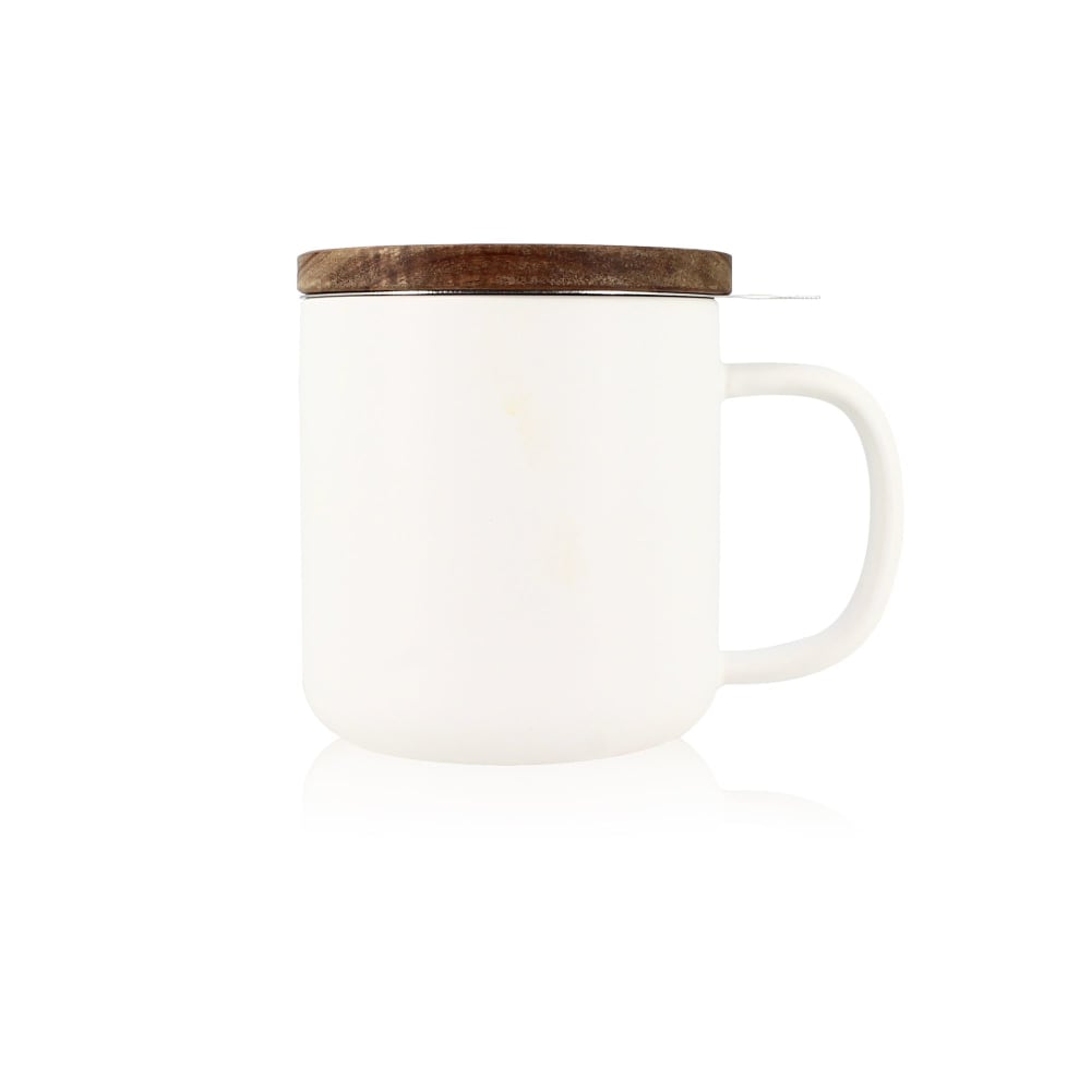 Tisanière en grès blanc avec couvercle en bois d'acacia 300ml