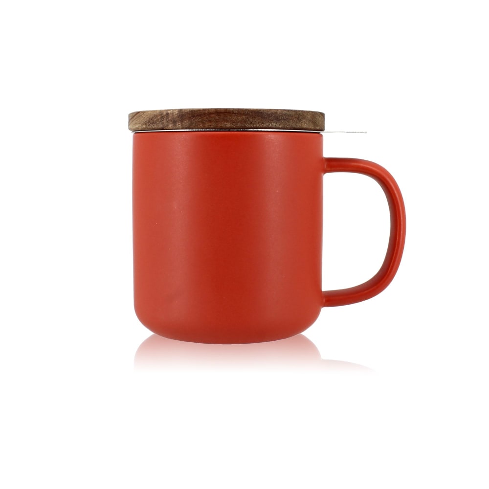 Tisanière en grès rouge avec couvercle en bois d'acacia 300ml
