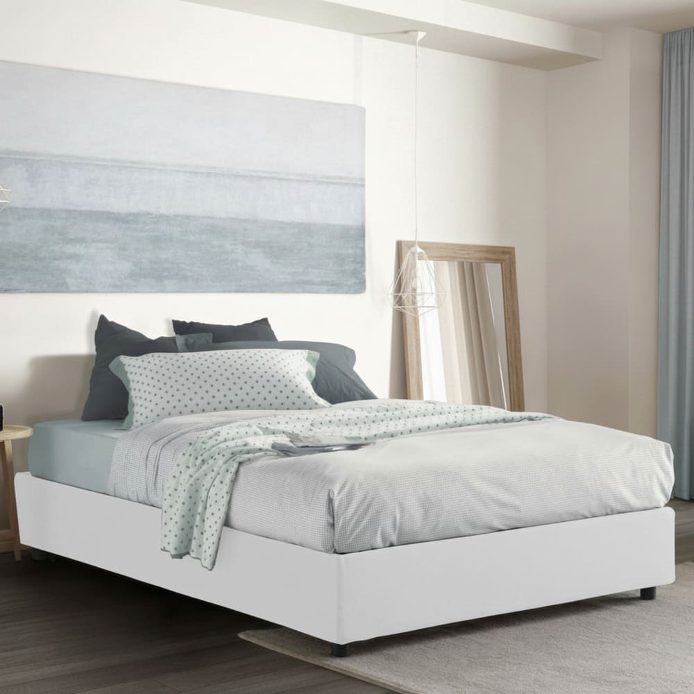 Lit double en tissu blanc 160x190 cm - Maisons du Monde