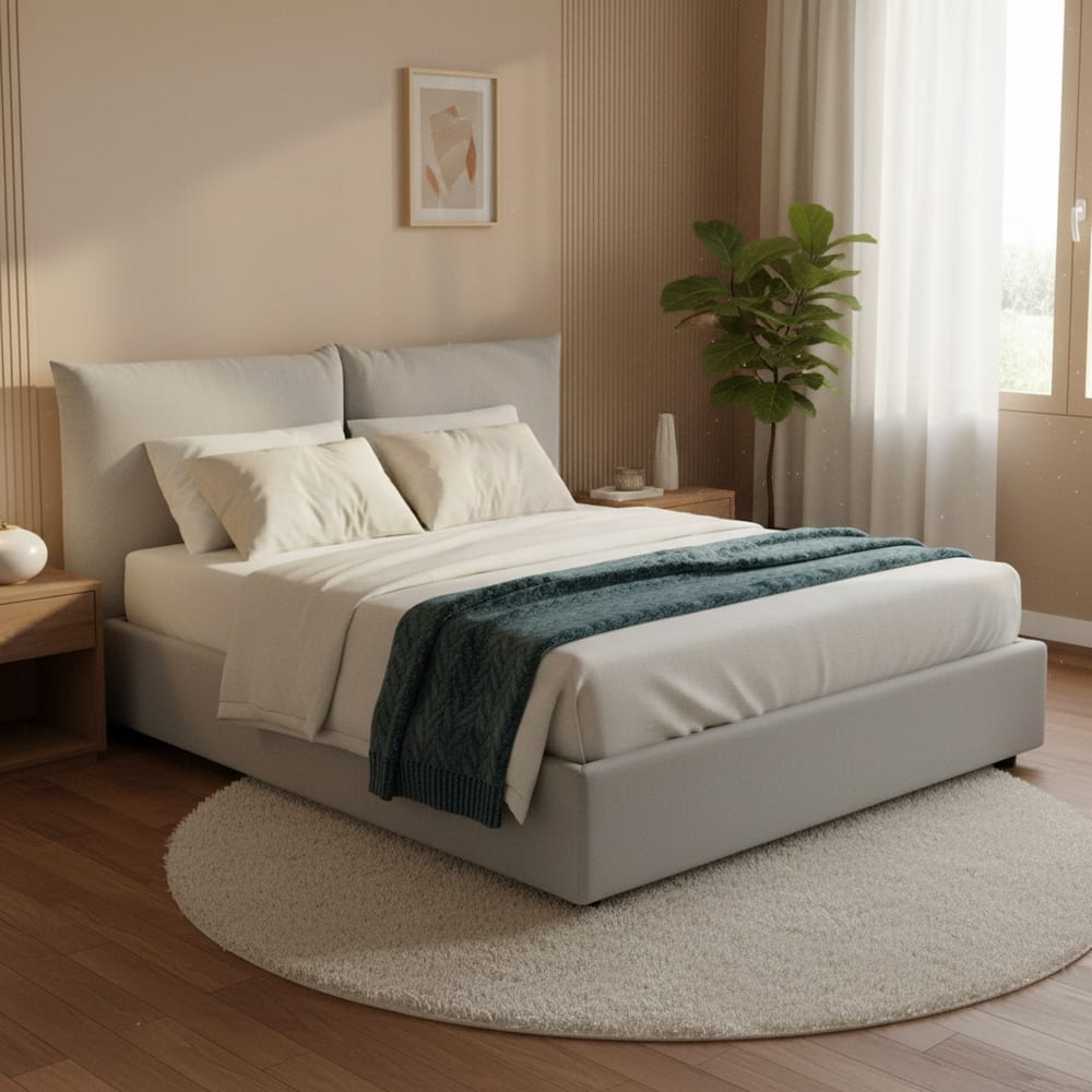 Doppelbett aus Stoff weiß 160x190 cm - Maisons Du Monde