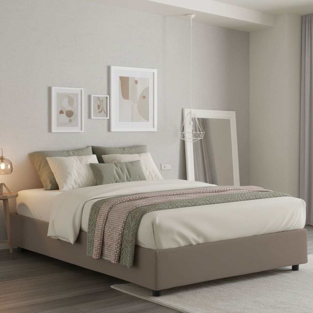 Doppelbett aus Stoff taubengrau 160x200 cm - Maisons Du Monde