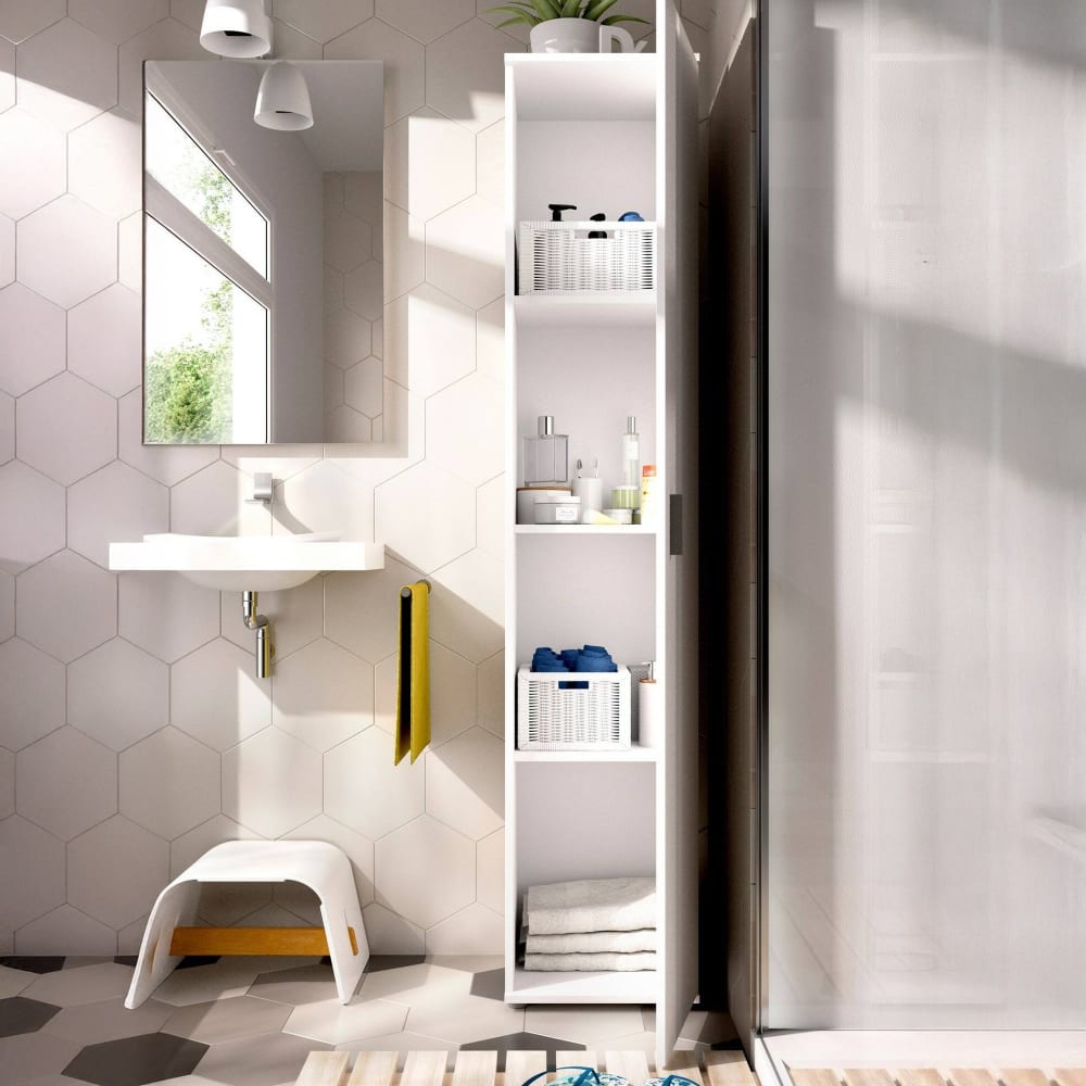 Armoire polyvalente 1 porte effet bois blanc 191x35 cm - Maisons du Monde