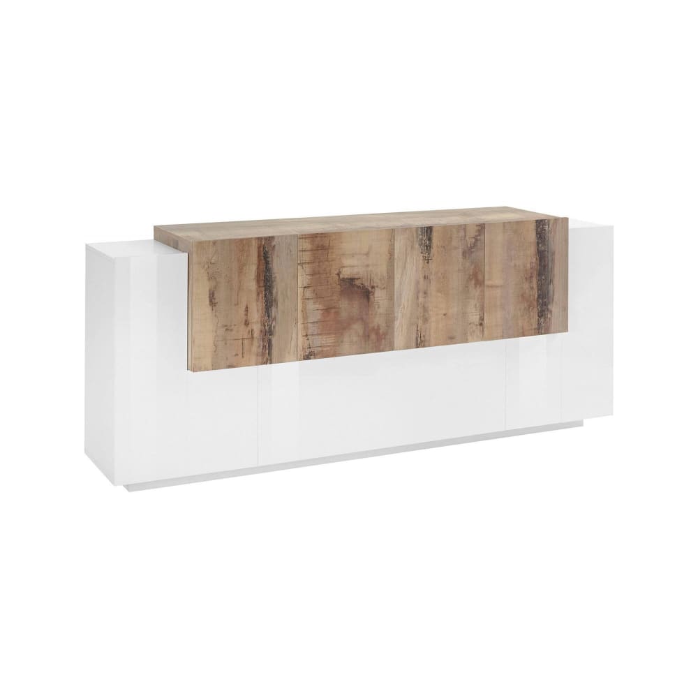 Buffet effet bois blanc brillant, beige 200x45 cm