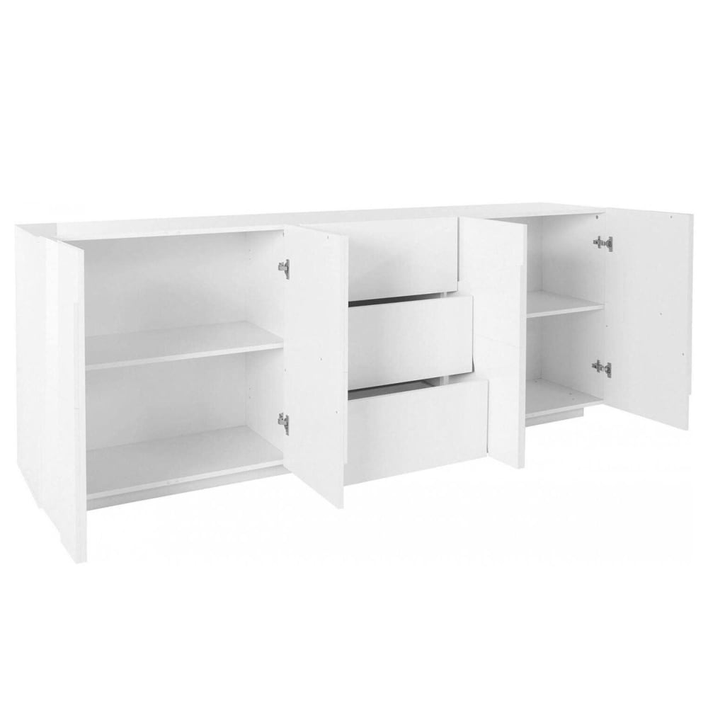 Dmora Hochglanzweißes Sideboard in Holzoptik, 224 x 44 x 86 cm style modern - Holz