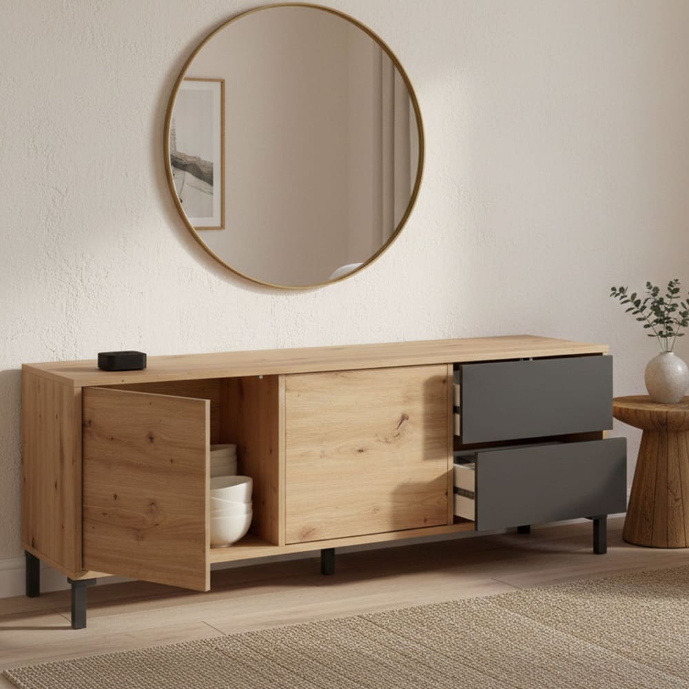 Buffet effet bois beige, anthracite 147x41h47 cm - Maisons du Monde