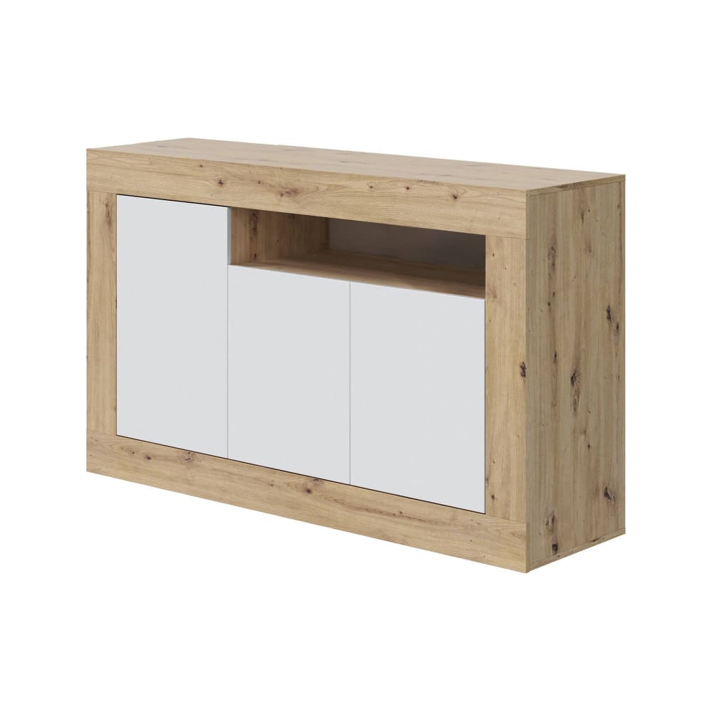 Buffet effet bois beige, blanc 167x42h87 cm