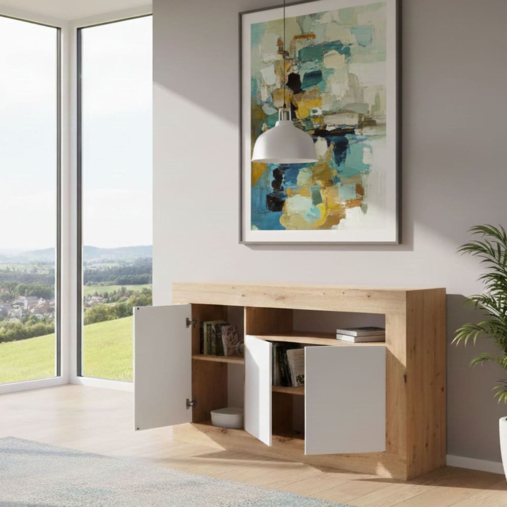 Buffet effet bois beige, blanc 167x42h87 cm - Maisons du Monde