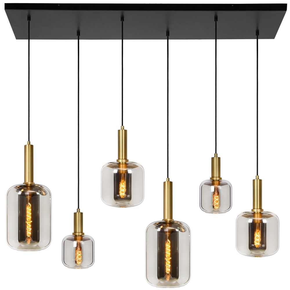Suspension verre 6 lumières verre fumé l130cm noir