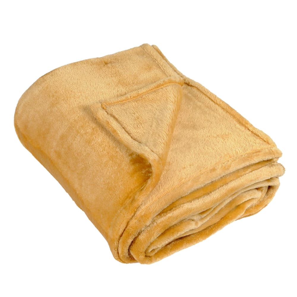 Couverture polaire unie ''pilonga'' polyester jaune moutarde 220x240 cm