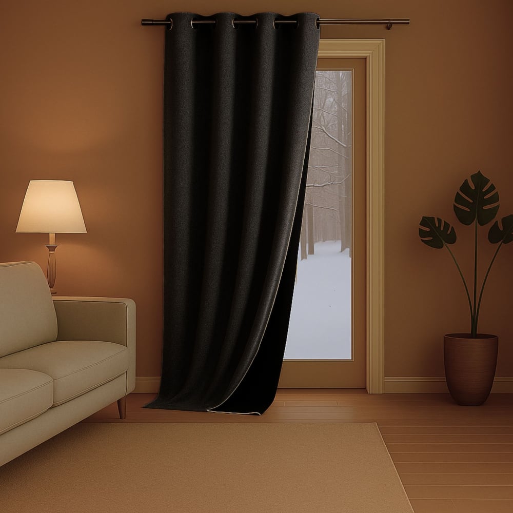 Home Maison Rideau anti-froid doublé polaire flanelle noir 140x260 cm style contemporain - Coton