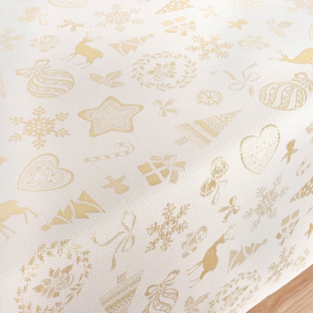 Nappe de Noël jacquard en coton/polyester blanc et doré 100x155 cm - Maisons du Monde