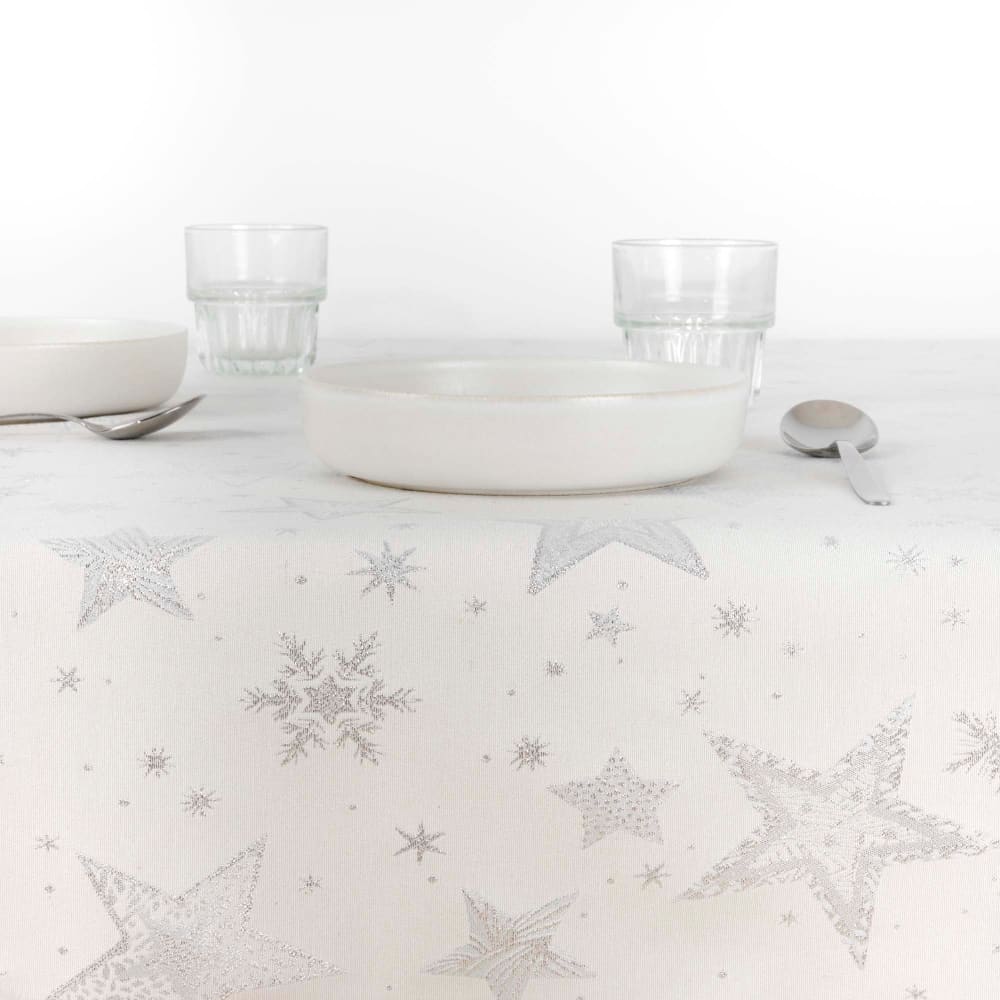 Nappe de Noël jacquard blanc et argenté 240x155 cm - Maisons du Monde