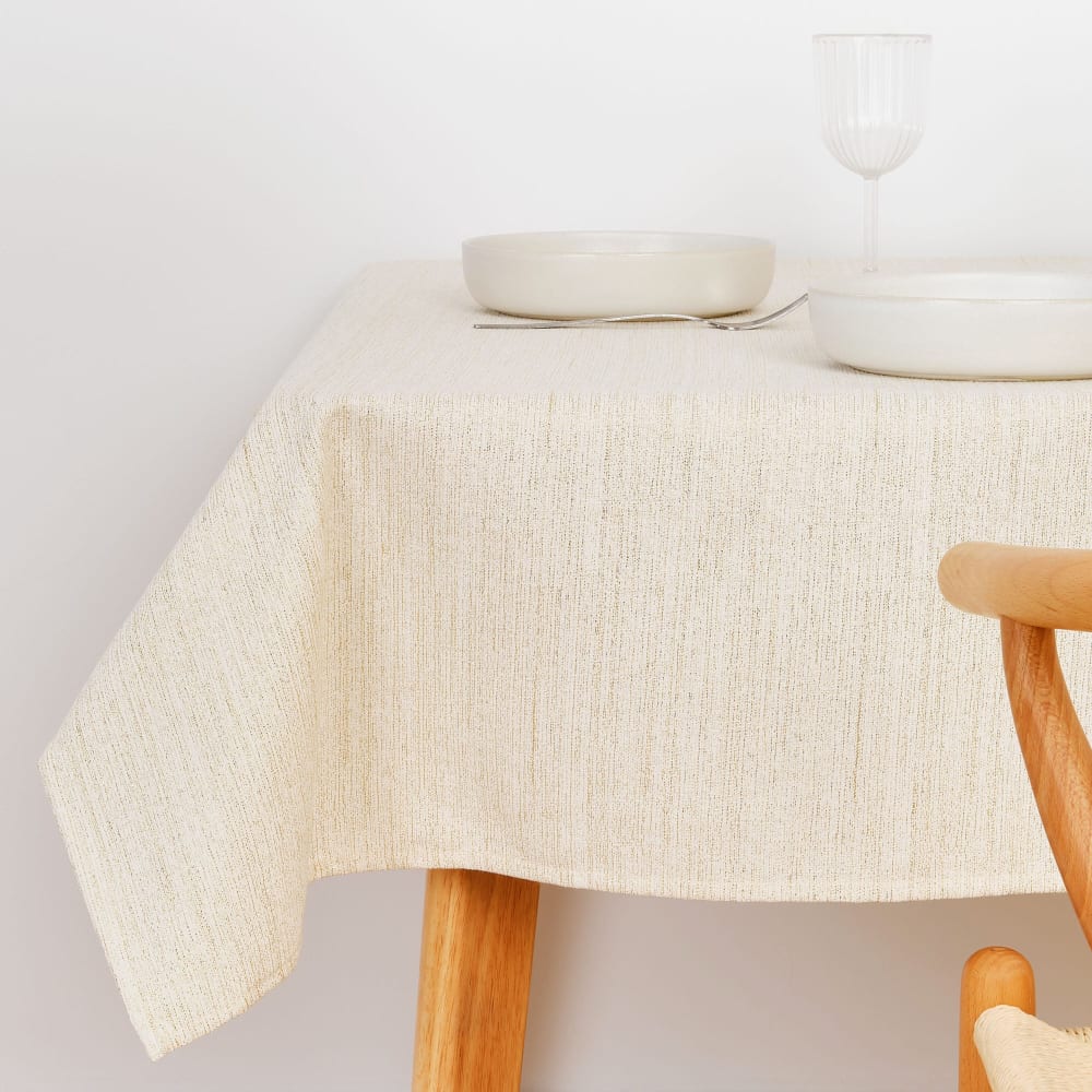 Muare Home Nappe de Noël jacquard en coton/polyester blanc et doré 155x155 cm