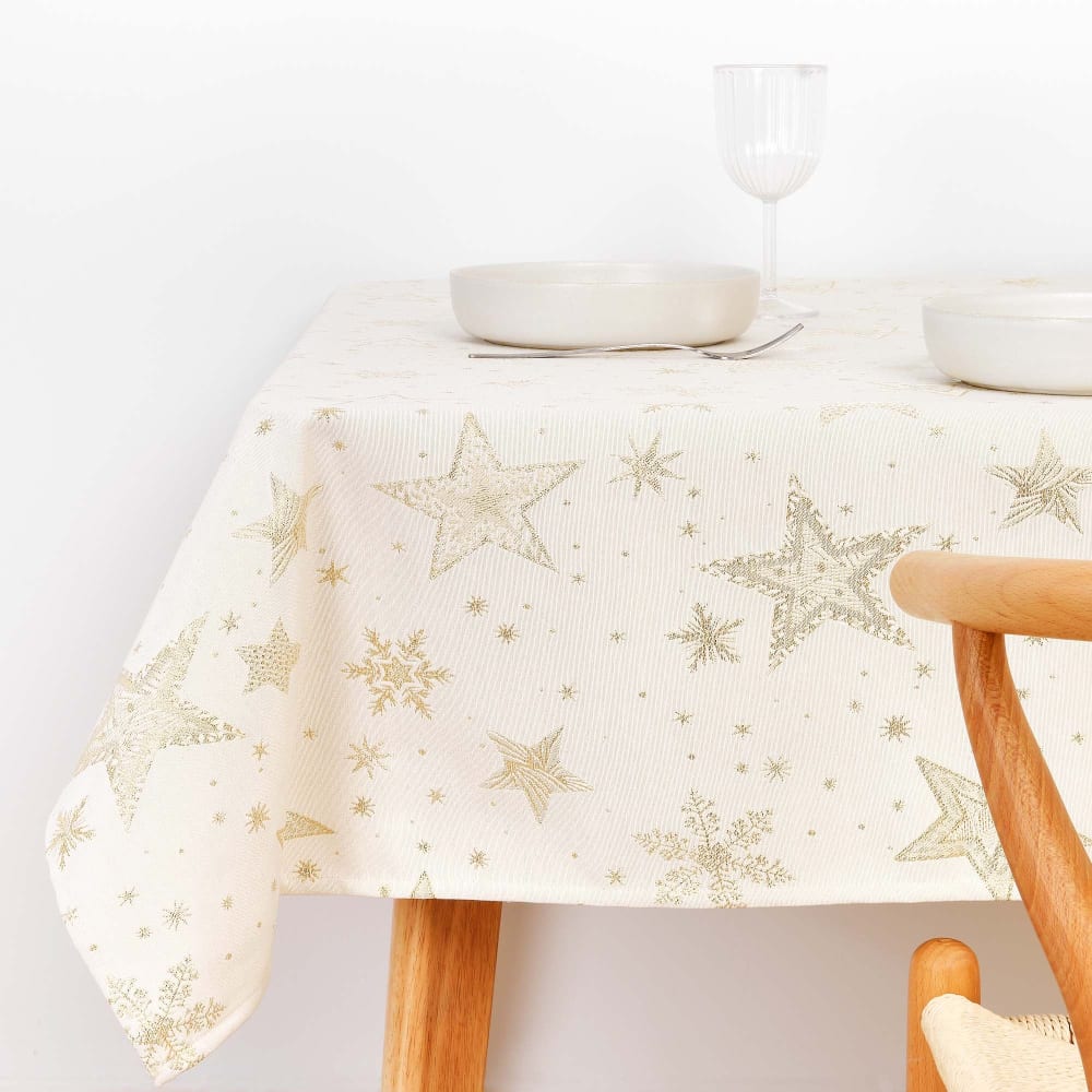 Muare Home Nappe de Noël en tissu doré 200x155 cm Blanc Coton