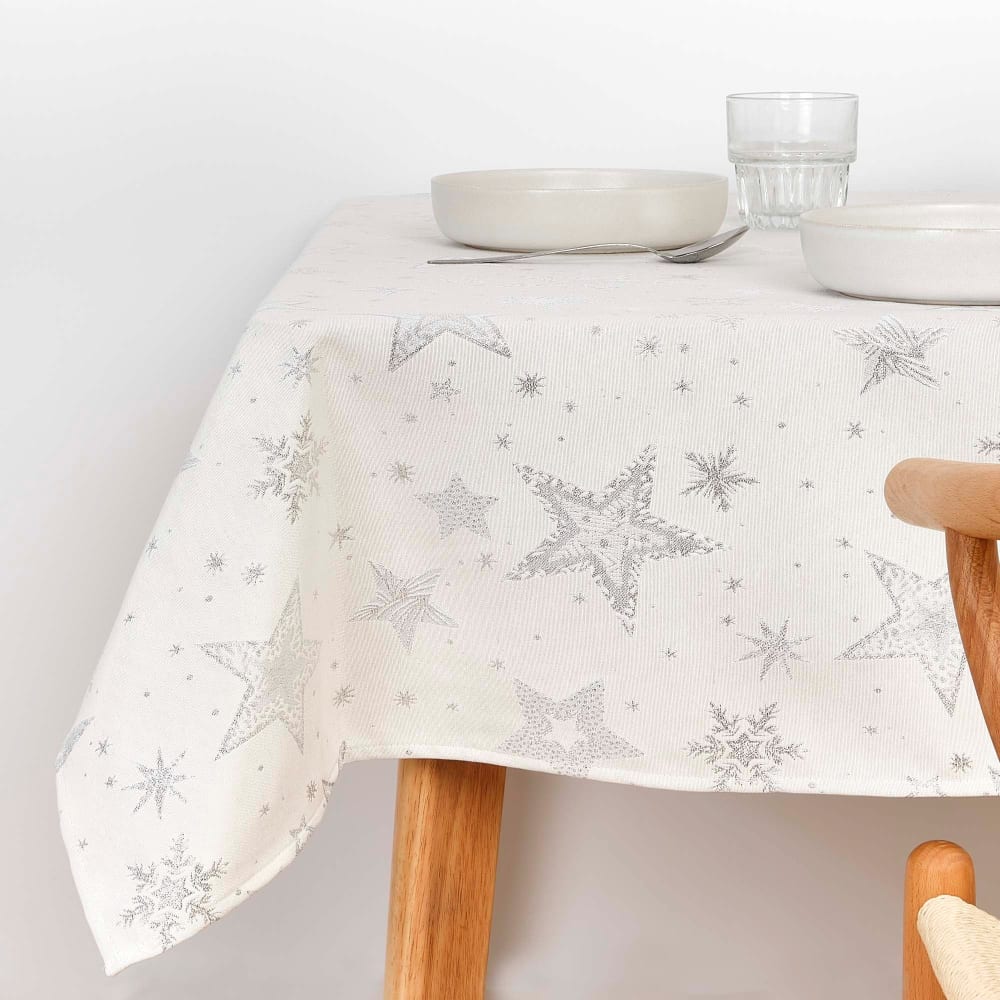 Nappe de Noël jacquard blanc et argenté 300x155 cm Nappe de Noël jacquard blanc et argenté 300x155 cm