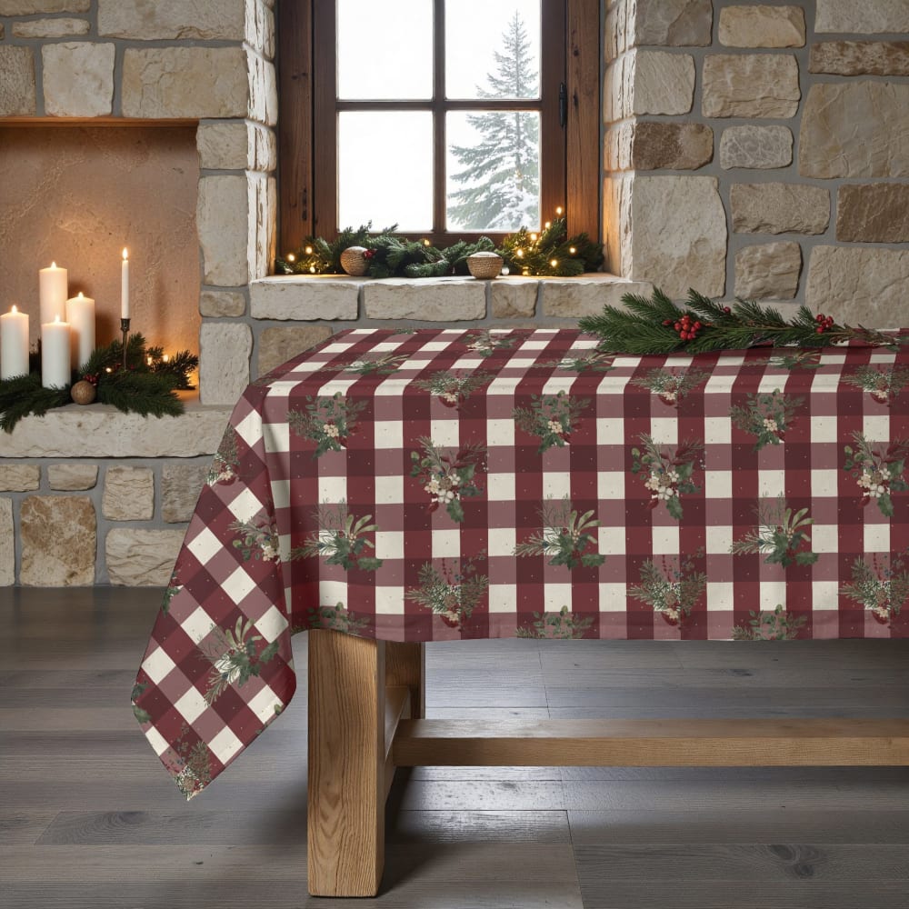 Muare Home Nappe de Noël naturelle et rouge 200x140 cm - Coton