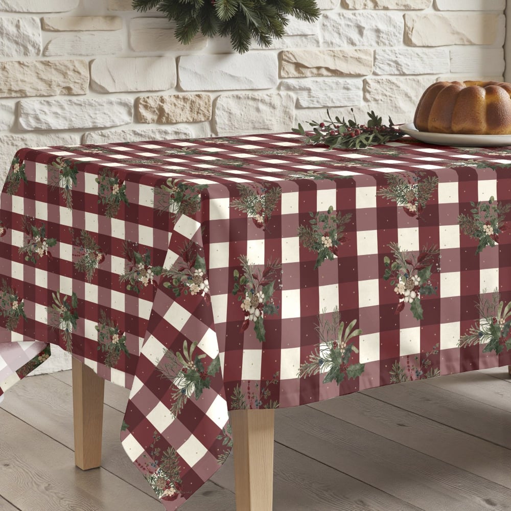 Nappe de Noël naturelle et rouge 200x140 cm - Maisons du Monde