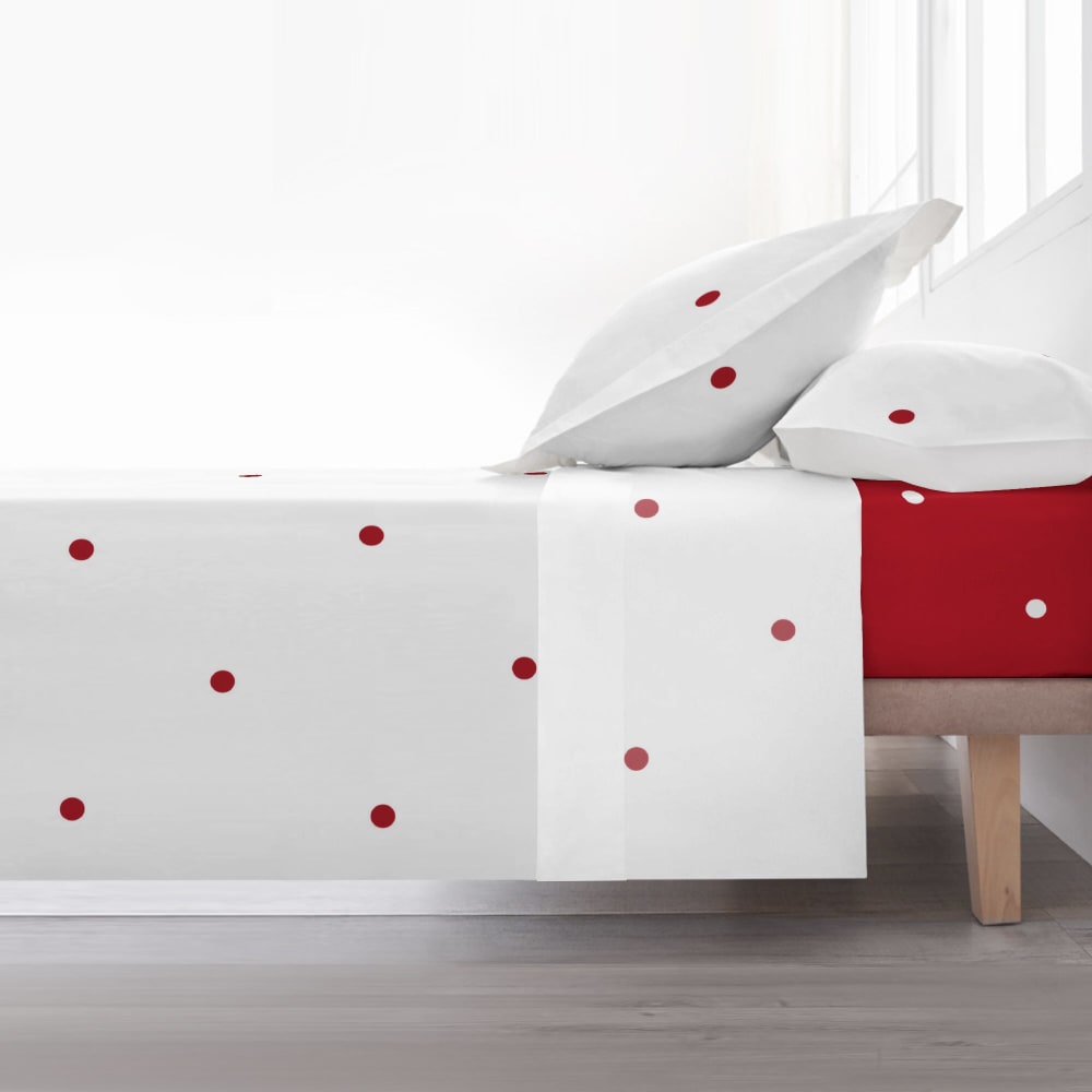 Juego de sábanas navidad algodón blanco y rojo cama de 135