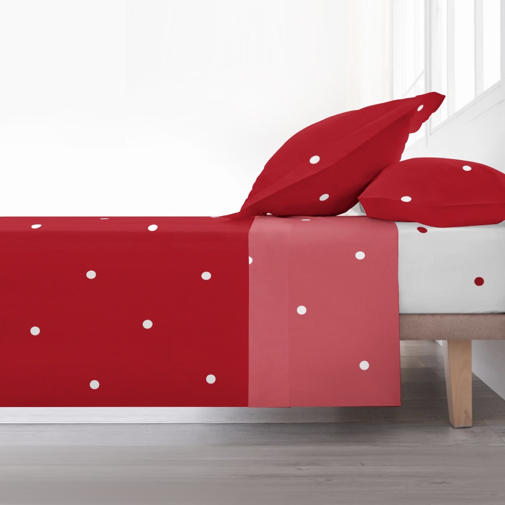 Juego de sábanas navidad algodón rojo y blanco cama de 135