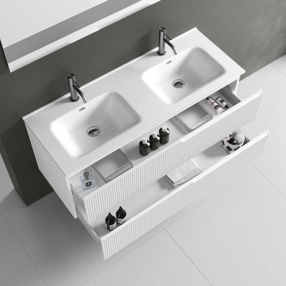Meuble de salle de bain à baignoire double 5 pièces en MDF blanc mat