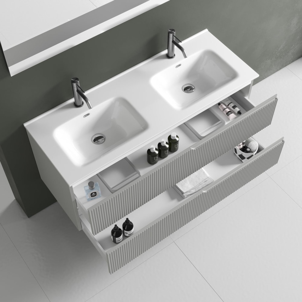 Meuble de salle de bain à baignoire double 5 pièces en MDF gris mat