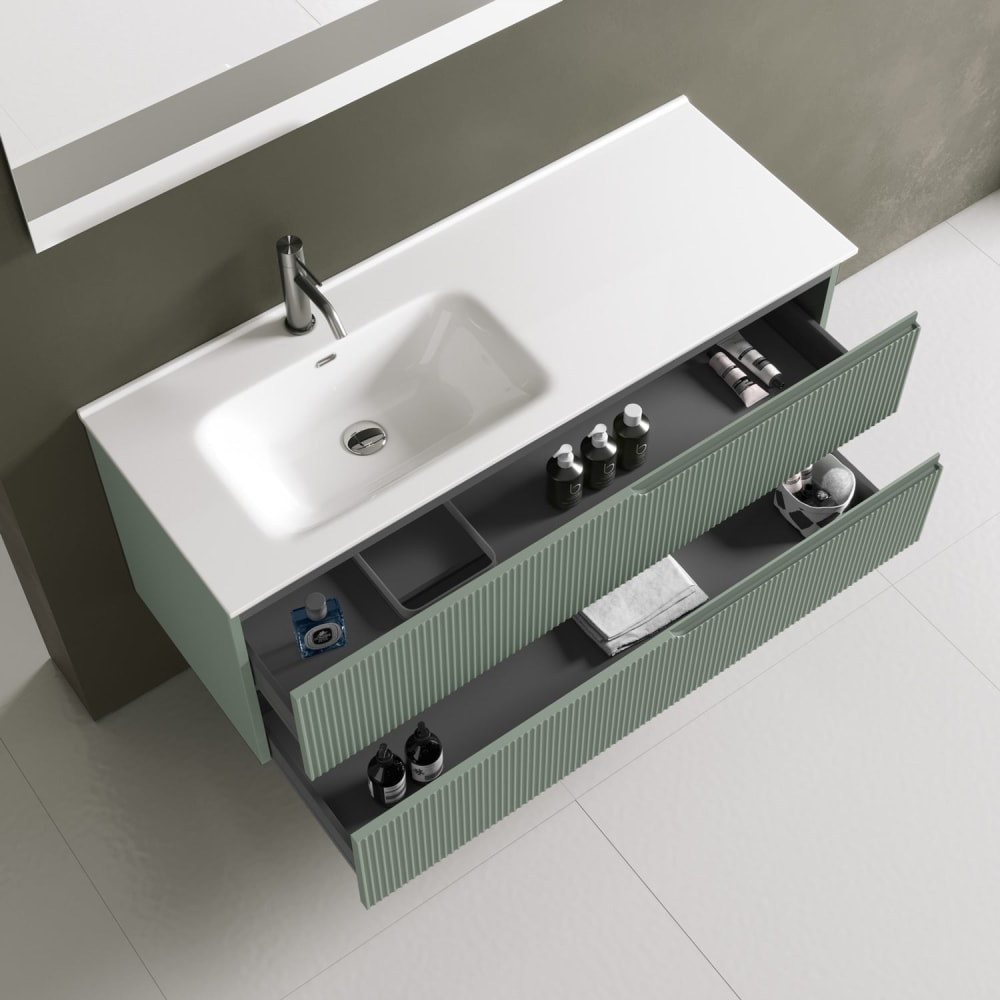 Meuble de salle de bain baignoire gauche 4 pièces en MDF vert sauge