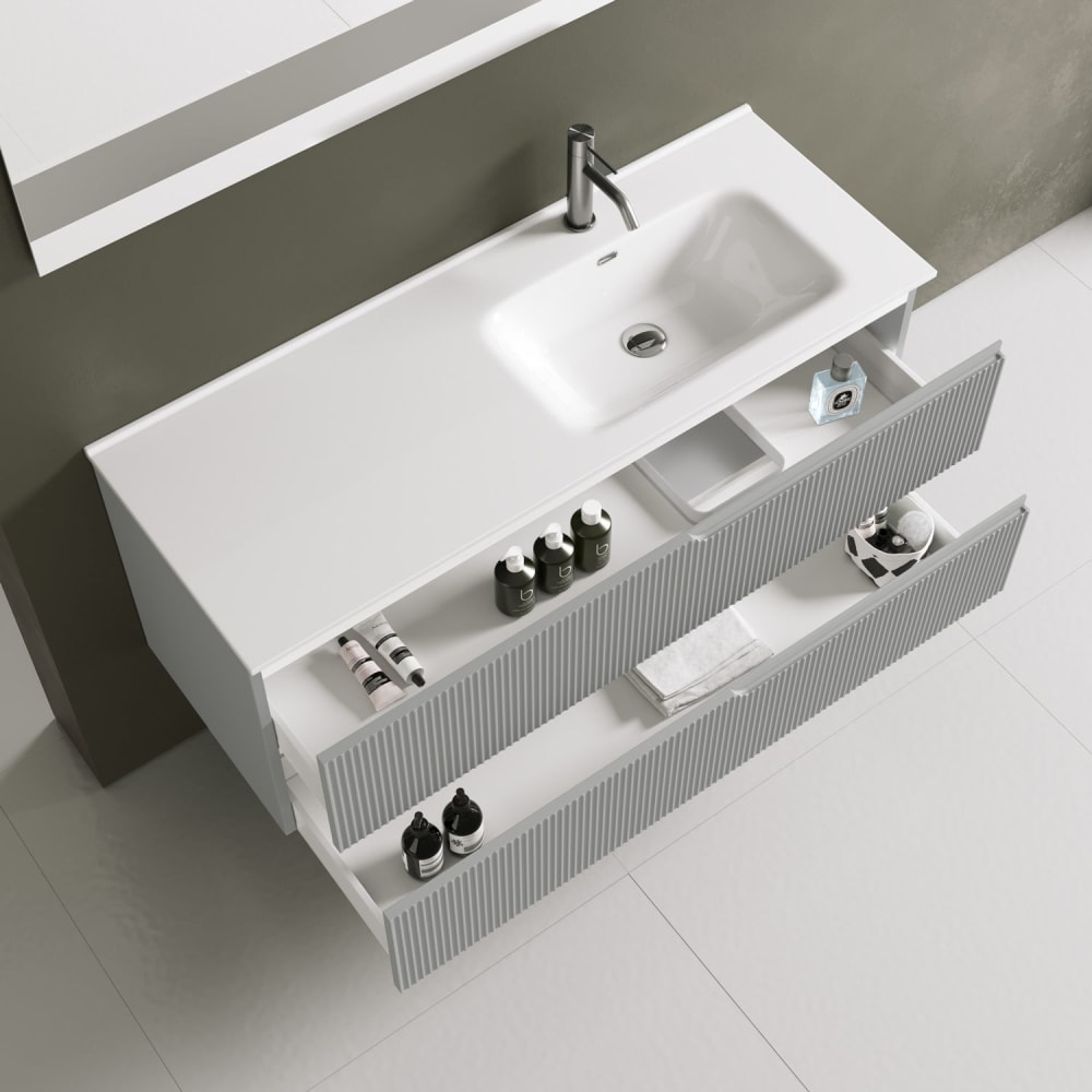 Meuble de salle de bain baignoire droit 4 pièces en MDF gris mat