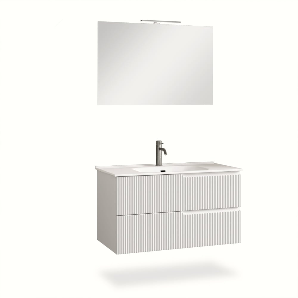 Meuble de salle de bain 4 pièces en MDF blanc mat