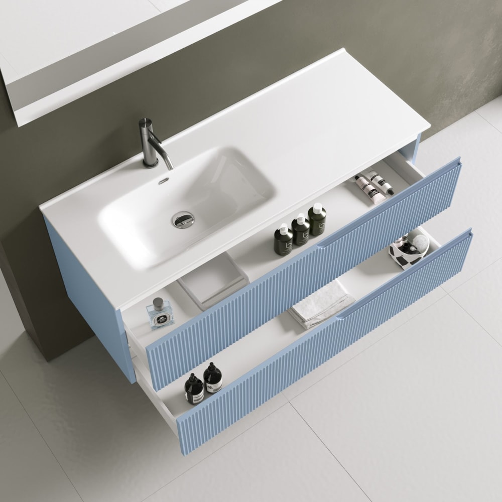 Meuble de salle de bain baignoire gauche 4 pièces en MDF bleu tiffany