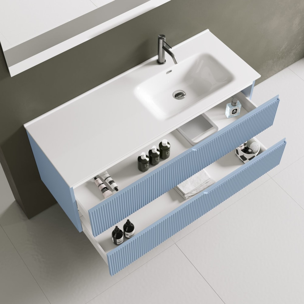 Meuble de salle de bain baignoire droit 4 pièces en MDF bleu tiffany