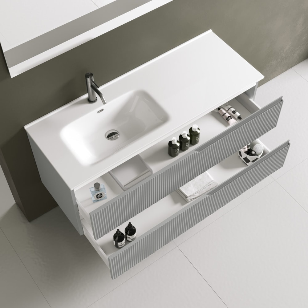 Meuble de salle de bain baignoire gauche 4 pièces en MDF gris mat