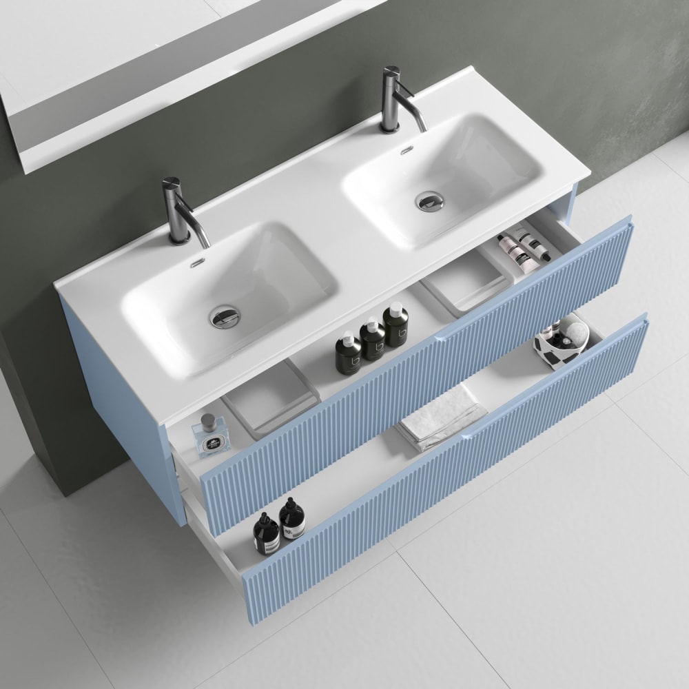 Meuble de salle de bain 5 pièces double vasque en MDF bleu Tiffany - Maisons du Monde
