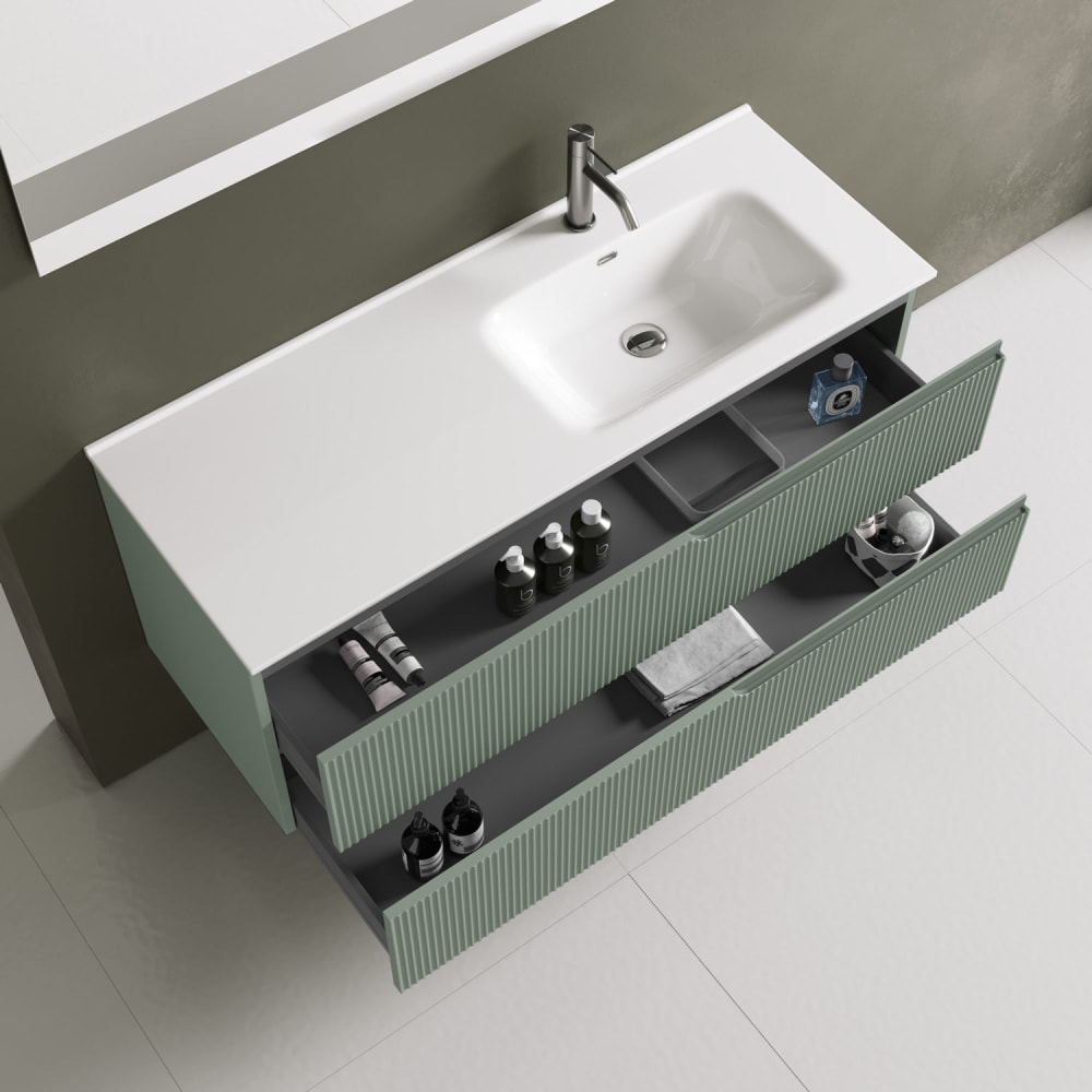 Meuble de salle de bain baignoire droit 4 pièces en MDF vert sauge