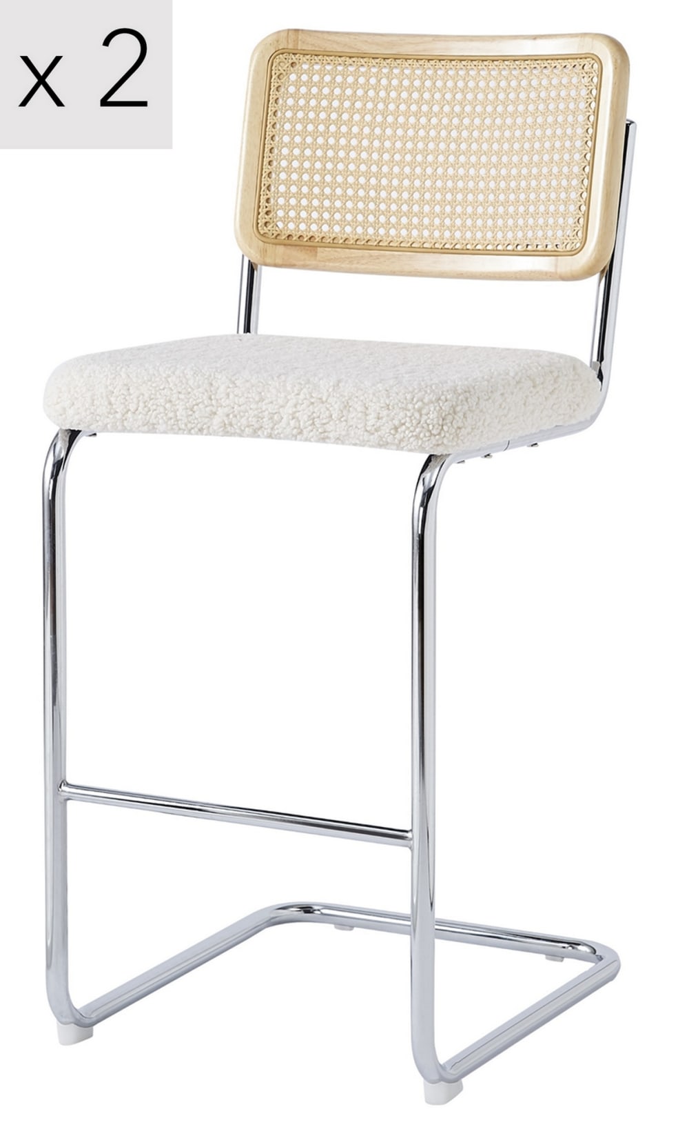 Lot de 2 tabourets de bar en métal et cannage bouclettes blanches - Maisons du Monde