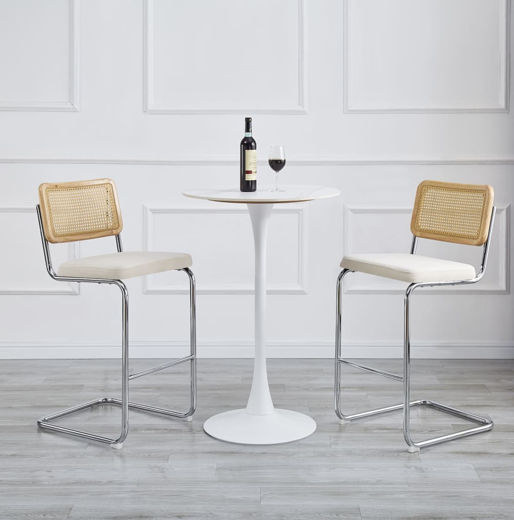 Lot de 2 tabourets de bar en métal et cannage tissu beige