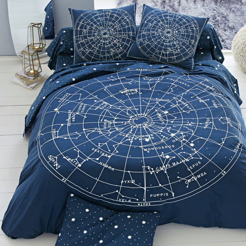 Drap-housse en coton bleu marine 160x200x28cm