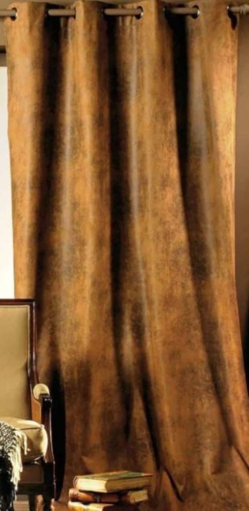 Rideau aspect faux cuir usé marron polyester 140x260cm — vue 4