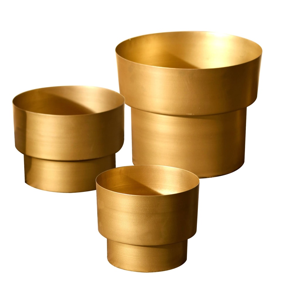 Pot, cache-pot en métal jaune doré — vue 4