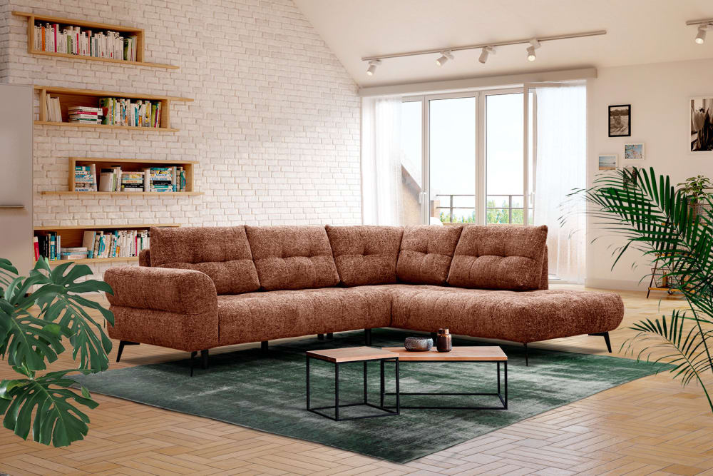 Canapé d'angle droit 5 places tissu  rouge brique