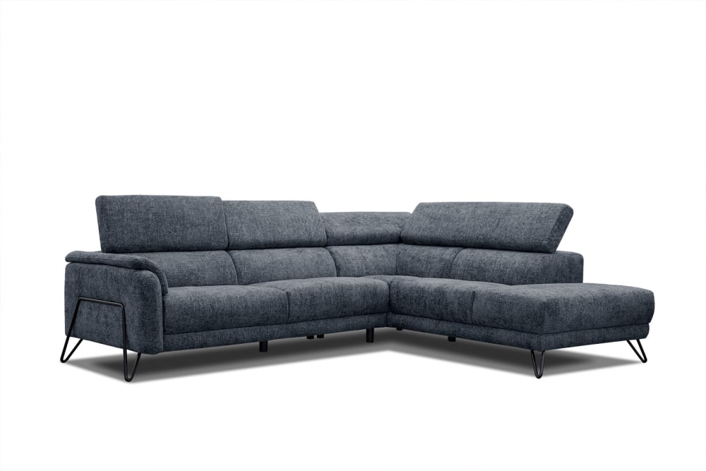 Wozimo Canapé d'angle droit 5 places tissu bleu marine style industriel