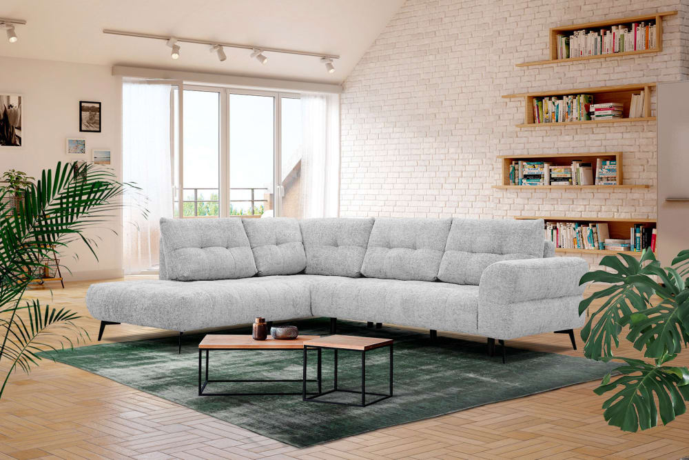 Wozimo Canapé d'angle gauche 5 places tissu gris clair style industriel