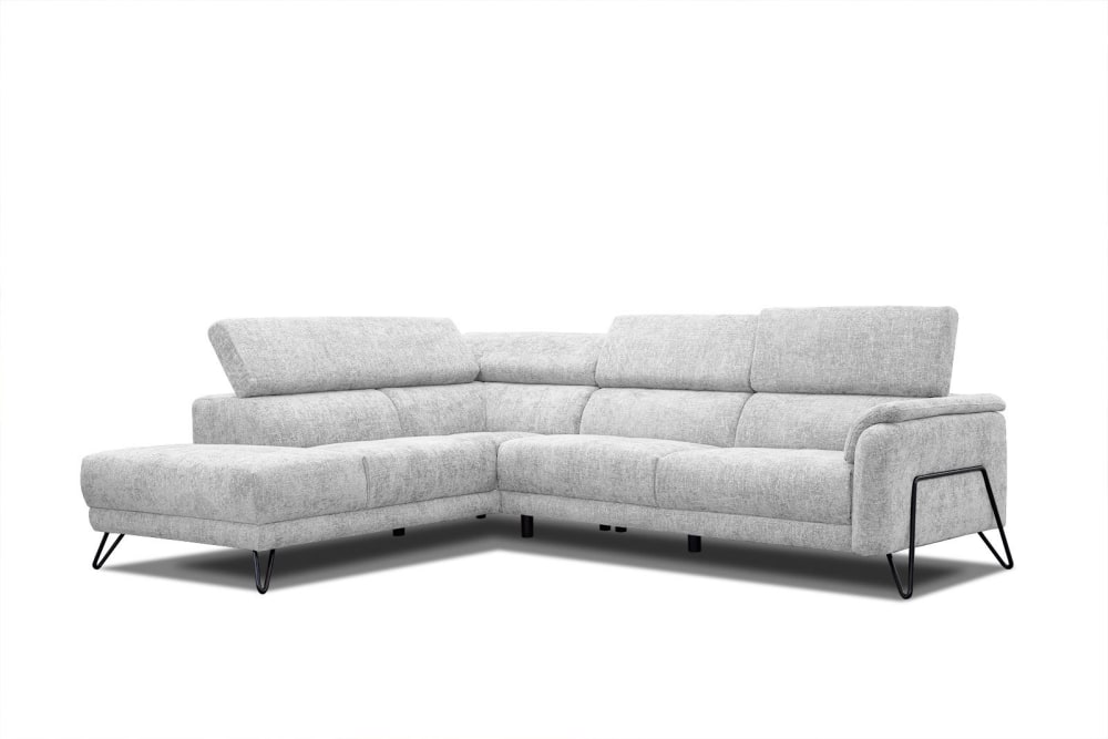 Canapé d'angle gauche 5 places tissu gris clair