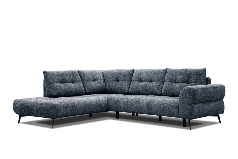 Canapé d'angle gauche 5 places tissu bleu marine